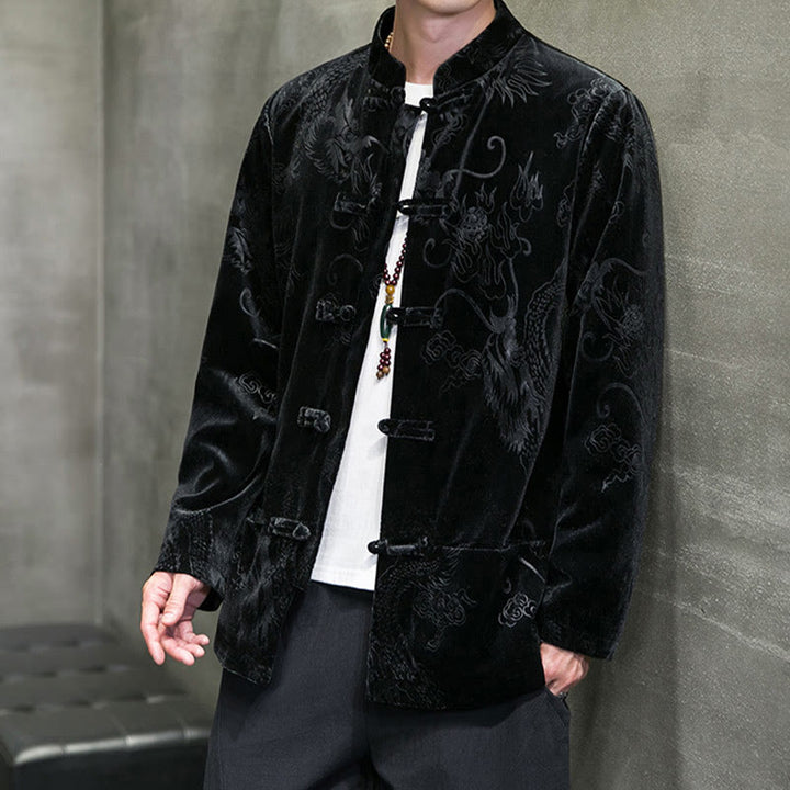 Buddha Stones Męski Żabkowy Garnitur Tang Wzór Smoka Lisvelte Bawełniana Kurtka Koszula Z Kieszeniami - image 12