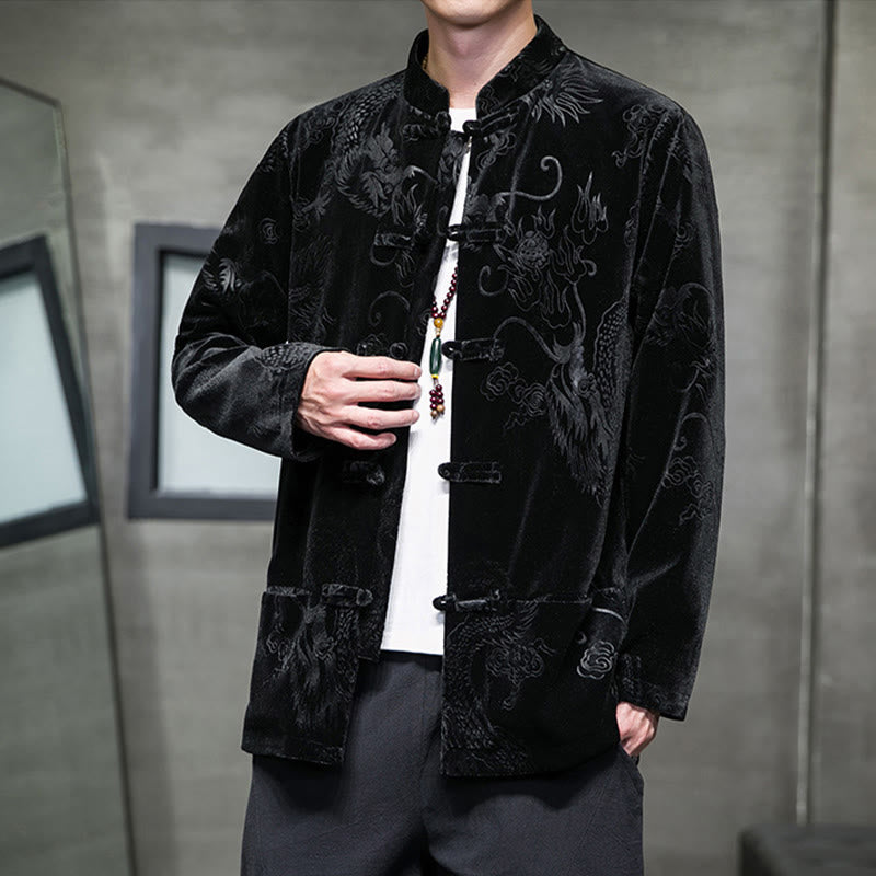 Buddha Stones Męski Żabkowy Garnitur Tang Wzór Smoka Lisvelte Bawełniana Kurtka Koszula Z Kieszeniami - image 16