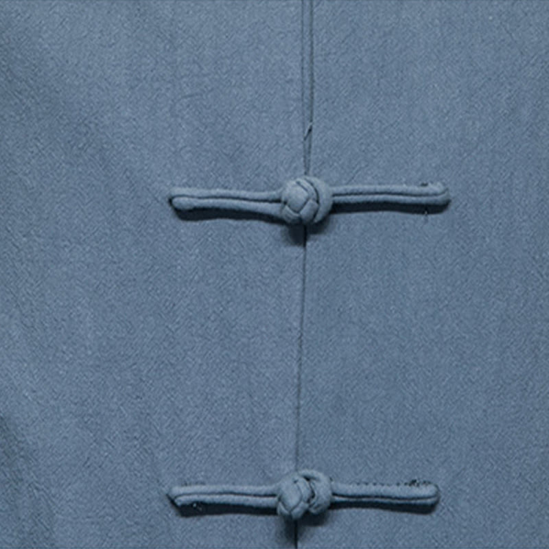 Buddha Stones Jednokolorowy Żabka-guzik Garnitur Tang Bawełna Lniana Męska Kurtka Koszula Z Kieszeniami - image 10