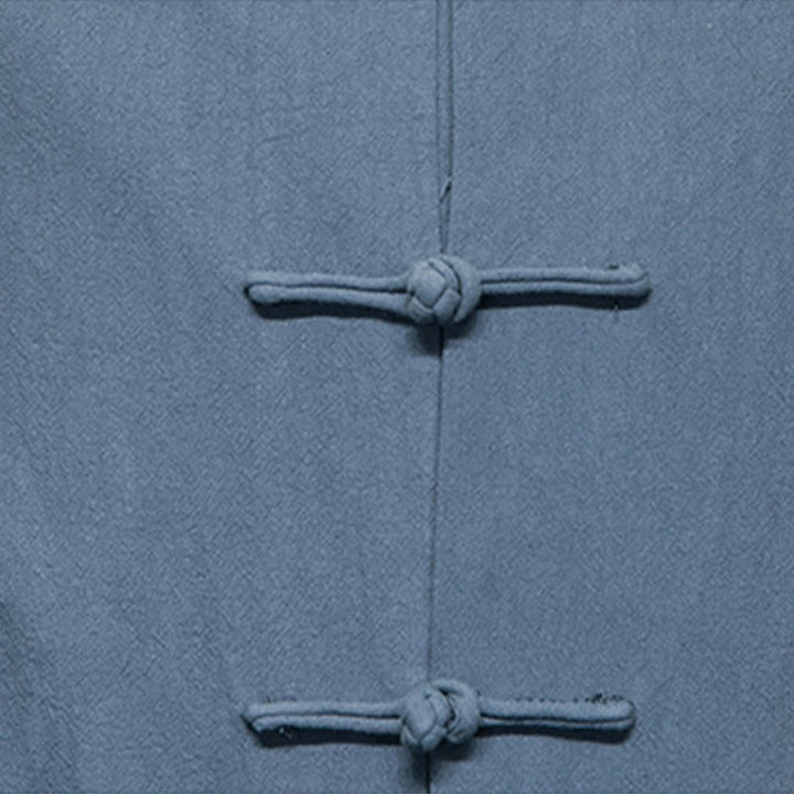 Buddha Stones Jednokolorowy Żabka-guzik Garnitur Tang Bawełna Lniana Męska Kurtka Koszula Z Kieszeniami - image 10