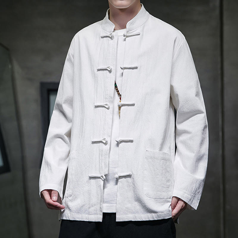 Buddha Stones Jednokolorowy Żabka-guzik Garnitur Tang Bawełna Lniana Męska Kurtka Koszula Z Kieszeniami - image 41