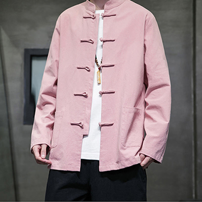 Buddha Stones Jednokolorowy Żabka-guzik Garnitur Tang Bawełna Lniana Męska Kurtka Koszula Z Kieszeniami - image 26