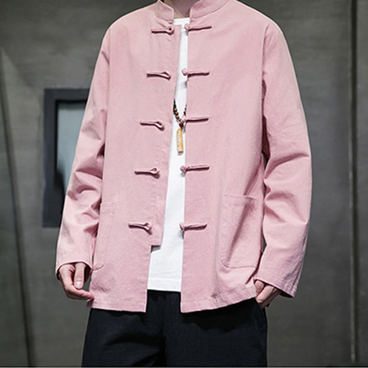 Buddha Stones Jednokolorowy Żabka-guzik Garnitur Tang Bawełna Lniana Męska Kurtka Koszula Z Kieszeniami - image 26