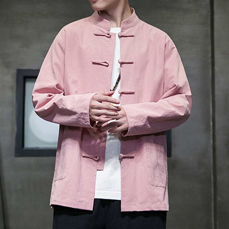 Buddha Stones Jednokolorowy Żabka-guzik Garnitur Tang Bawełna Lniana Męska Kurtka Koszula Z Kieszeniami - image 30