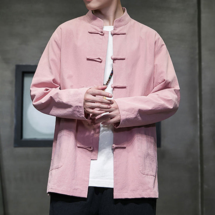 Buddha Stones Jednokolorowy Żabka-guzik Garnitur Tang Bawełna Lniana Męska Kurtka Koszula Z Kieszeniami - image 30