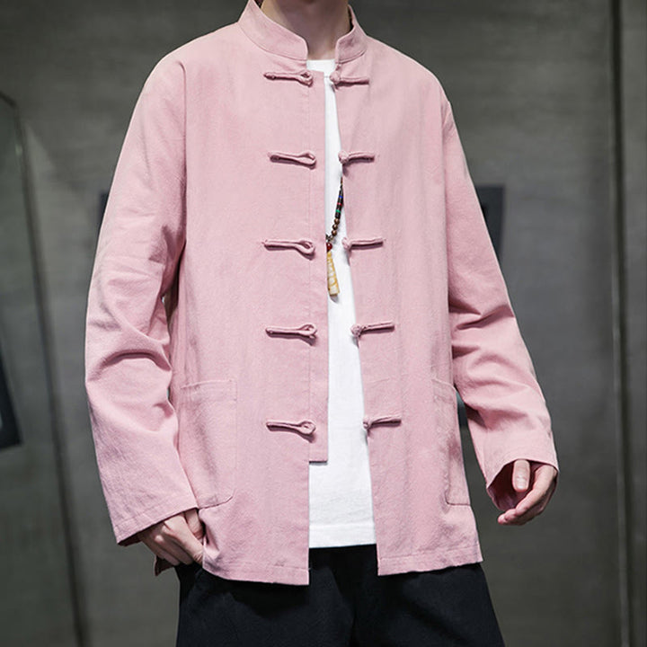 Buddha Stones Jednokolorowy Żabka-guzik Garnitur Tang Bawełna Lniana Męska Kurtka Koszula Z Kieszeniami - image 29