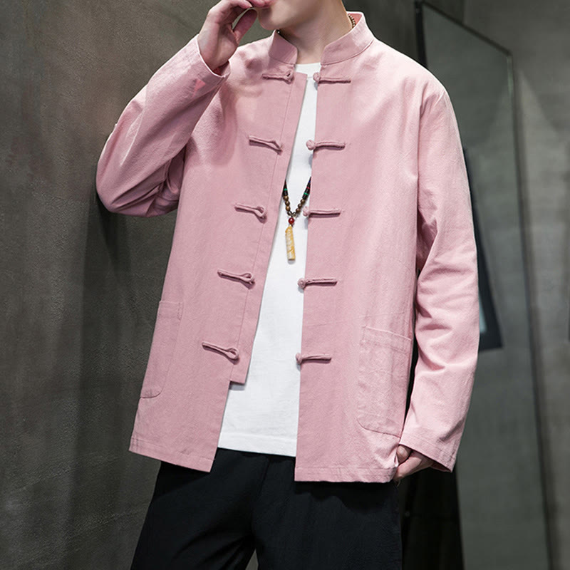 Buddha Stones Jednokolorowy Żabka-guzik Garnitur Tang Bawełna Lniana Męska Kurtka Koszula Z Kieszeniami - image 31
