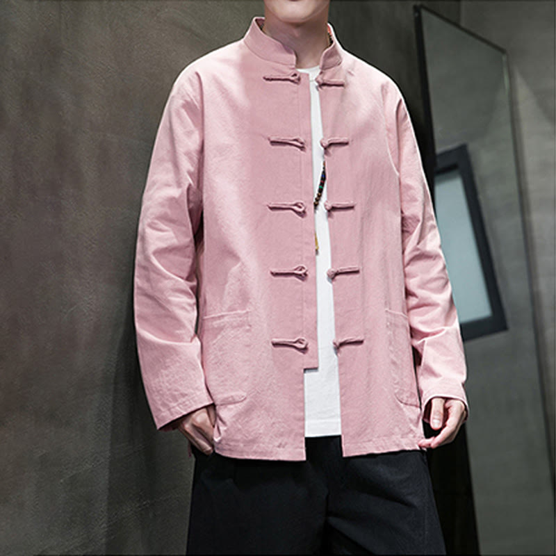 Buddha Stones Jednokolorowy Żabka-guzik Garnitur Tang Bawełna Lniana Męska Kurtka Koszula Z Kieszeniami - image 28