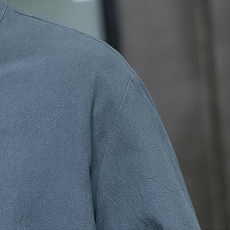 Buddha Stones Jednokolorowy Żabka-guzik Garnitur Tang Bawełna Lniana Męska Kurtka Koszula Z Kieszeniami - image 9