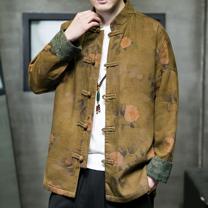 Buddha Stones Kwiat Żaba-guzik Tang Suit Bawełniana męska kurtka Koszula  - image 10