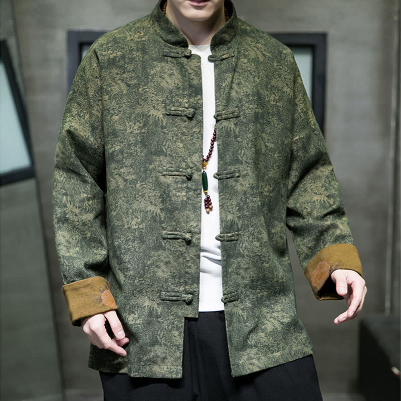Buddha Stones Kwiat Żaba-guzik Tang Suit Bawełniana męska kurtka Koszula  - image 5