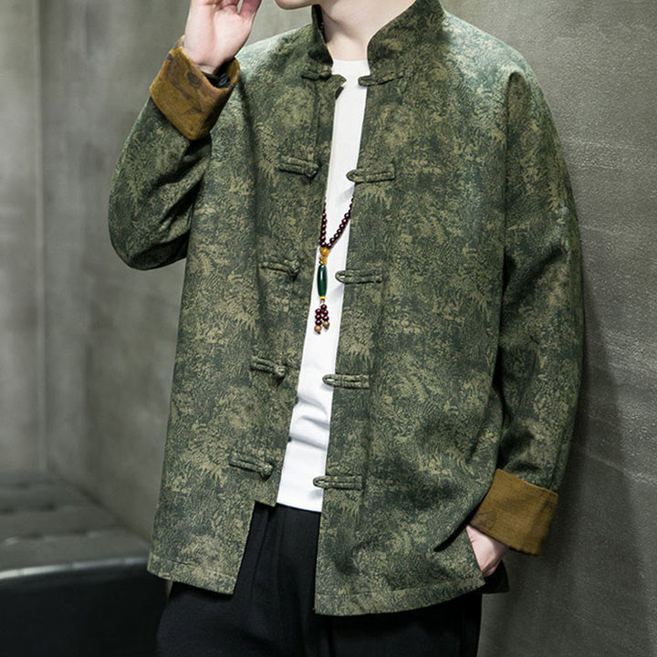 Buddha Stones Kwiat Żaba-guzik Tang Suit Bawełniana męska kurtka Koszula  - image 6