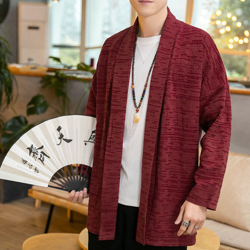 Buddha Stones Jesień Prosty Luźny Gładki Lniany Mieszanka Męski Płaszcz Średniej Długości Odzież - Czerwony - US/UK/AU42， EU52 (3XL) - image 11