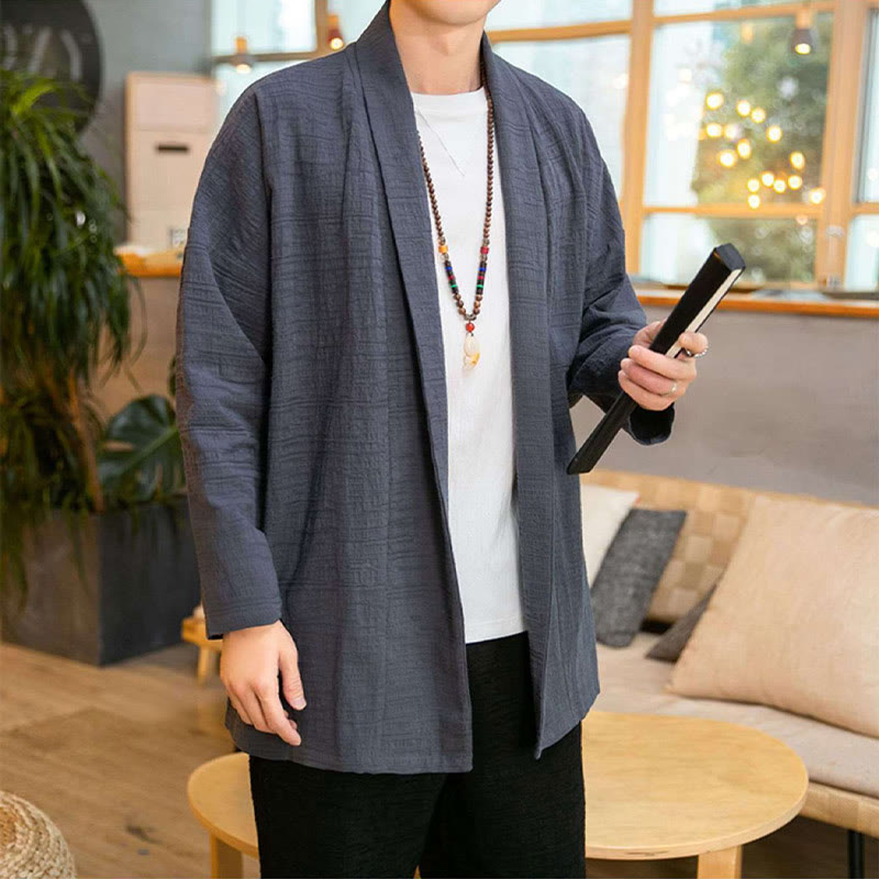 Buddha Stones Jesień Prosty Luźny Gładki Lniany Mieszanka Męski Płaszcz Średniej Długości Odzież - image 1