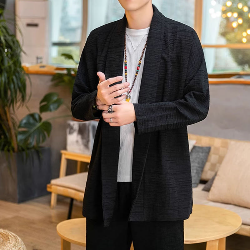 Buddha Stones Jesień Prosty Luźny Gładki Lniany Mieszanka Męski Płaszcz Średniej Długości Odzież - image 9