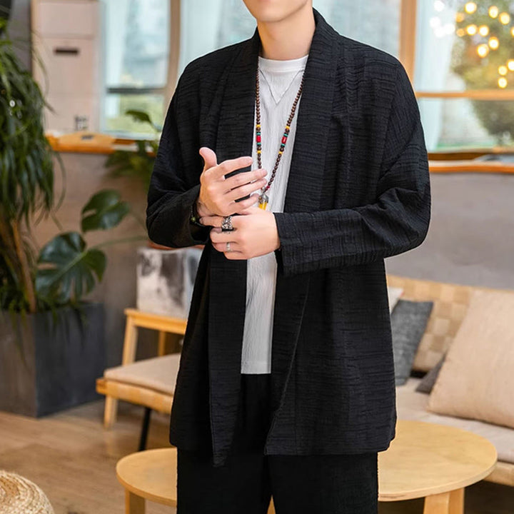 Buddha Stones Jesień Prosty Luźny Gładki Lniany Mieszanka Męski Płaszcz Średniej Długości Odzież - image 9