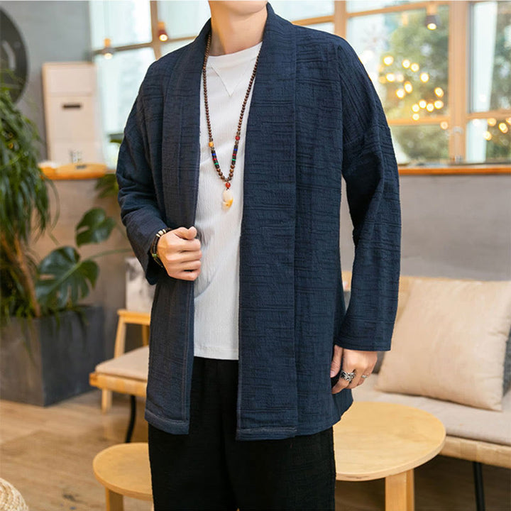 Buddha Stones Jesień Prosty Luźny Gładki Lniany Mieszanka Męski Płaszcz Średniej Długości Odzież - image 18