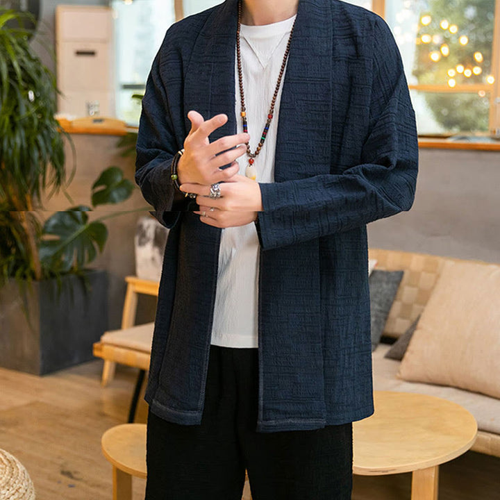 Buddha Stones Jesień Prosty Luźny Gładki Lniany Mieszanka Męski Płaszcz Średniej Długości Odzież - image 19