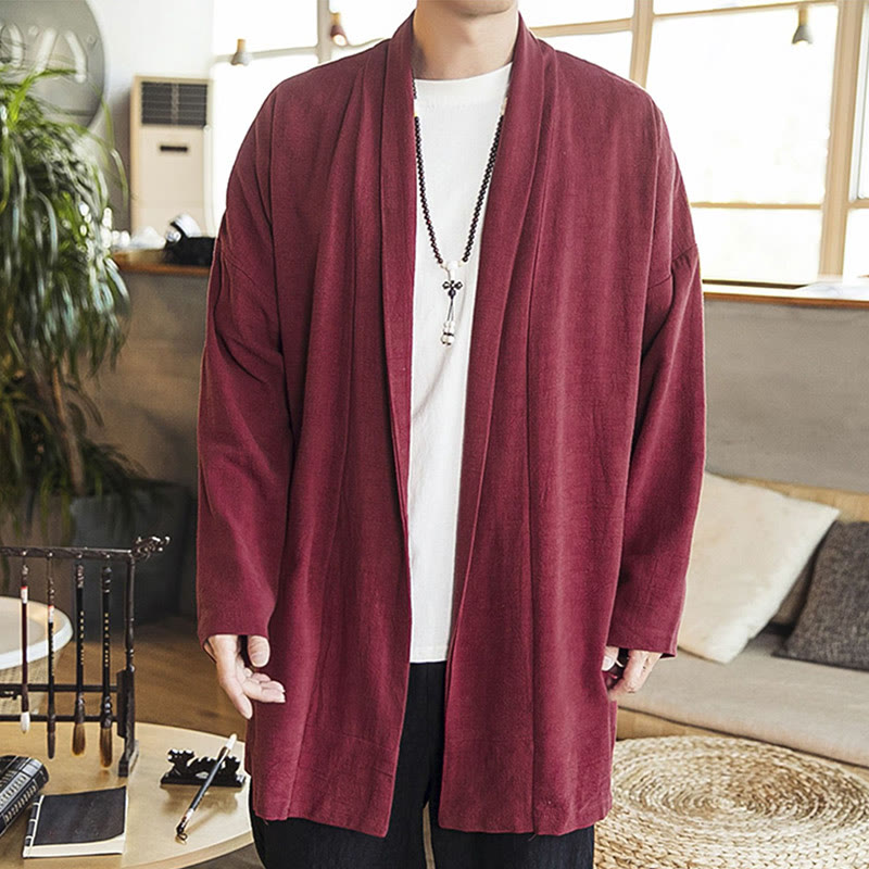 Buddha Stones Jesień Prosty Casual Bawełna Len Męski Średniej Długości Płaszcz Odzież - image 5