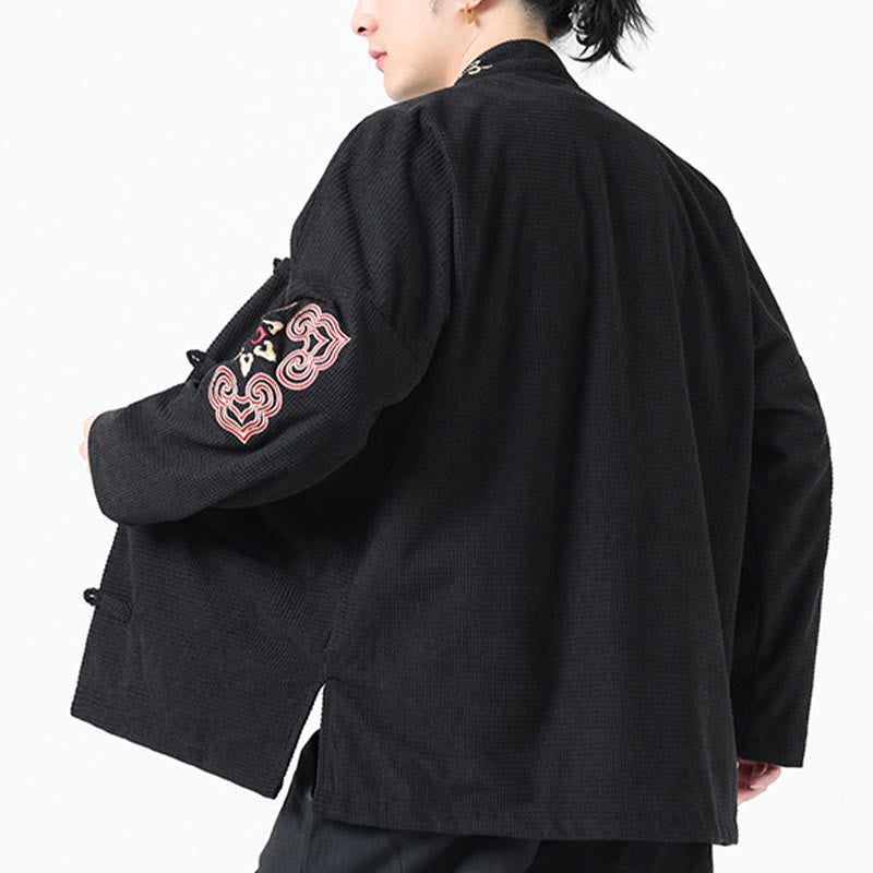 Buddha Stones Męski Żabkowy Garnitur Tang Symetryczny Haft Bawełniana Kurtka Sztruksowa Koszula Z Kieszeniami - image 4