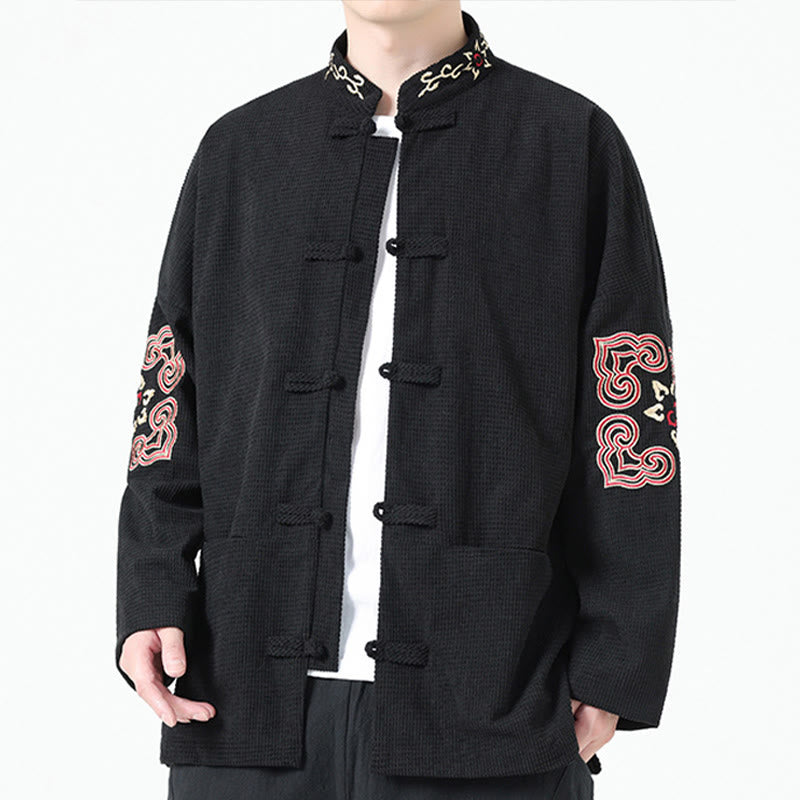 Buddha Stones Męski Żabkowy Garnitur Tang Symetryczny Haft Bawełniana Kurtka Sztruksowa Koszula Z Kieszeniami - image 2