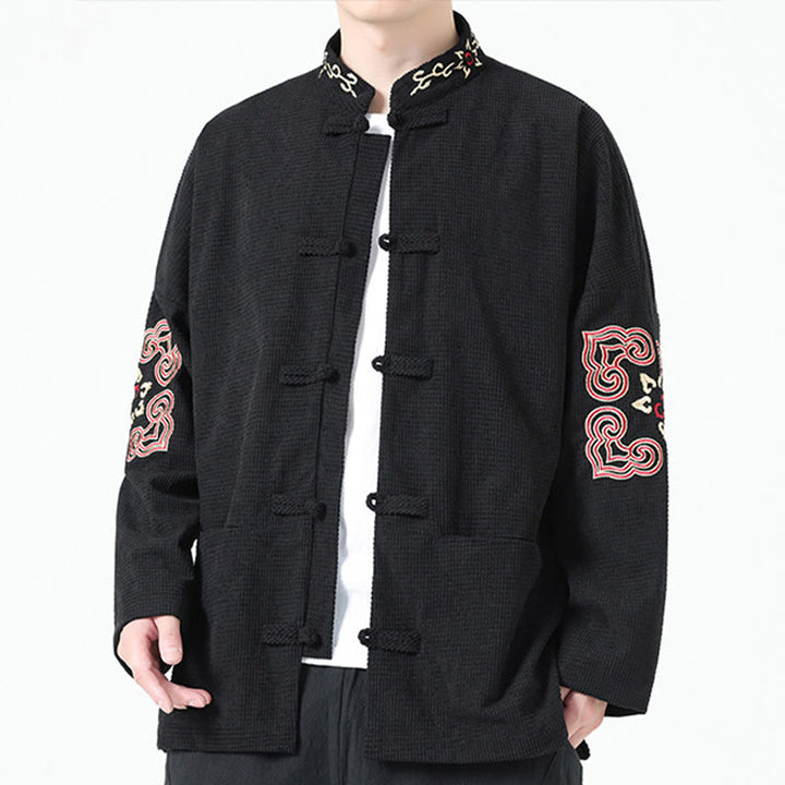 Buddha Stones Męski Żabkowy Garnitur Tang Symetryczny Haft Bawełniana Kurtka Sztruksowa Koszula Z Kieszeniami - image 2