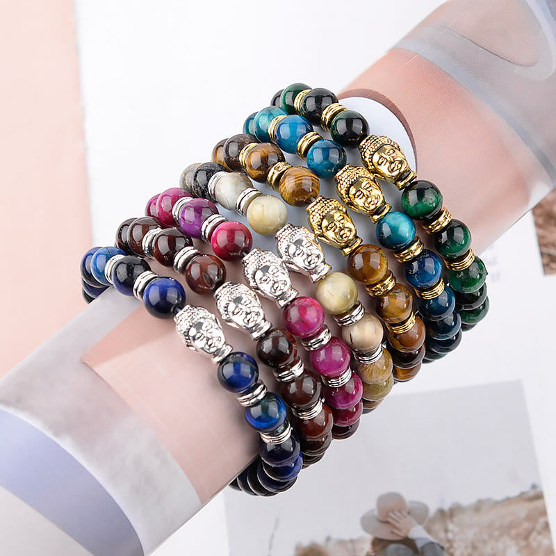 Buddha Stones Niebieski Zielony Czerwony Tygrysie Oko Głowa Buddy Bransoletka Równowaga
