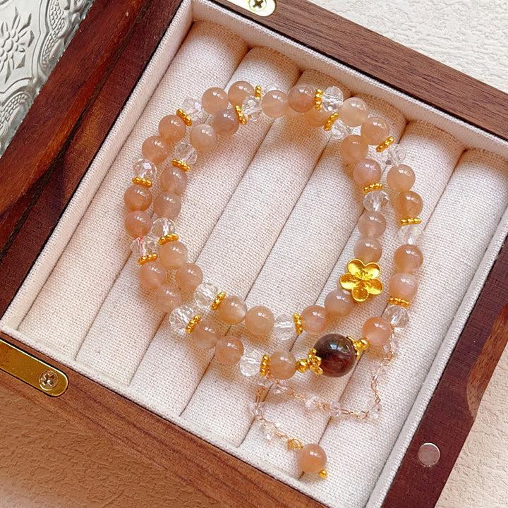 Buddha Stones Kamień Słoneczny Kryształ Brzoskwiniowy Bogactwo Podwójna Bransoletka Owijana
