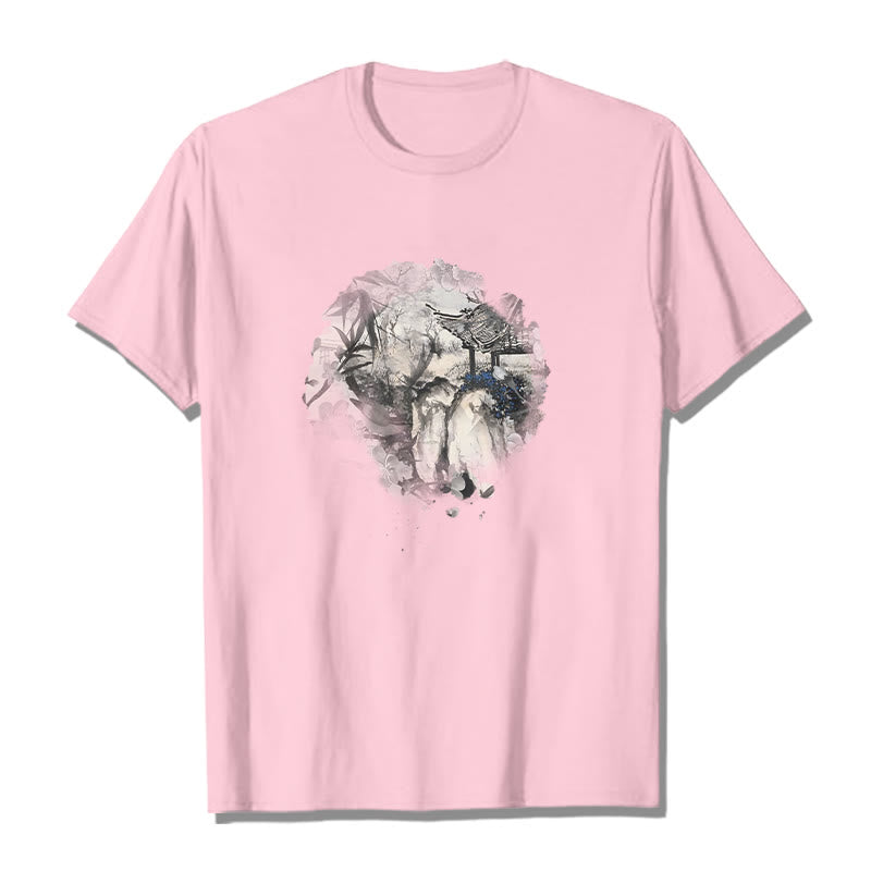 Buddha Stones Chiński pawilon górski z bambusa Wzór T-shirt T-shirt - Jasnoróżowy - 2XL - image 14