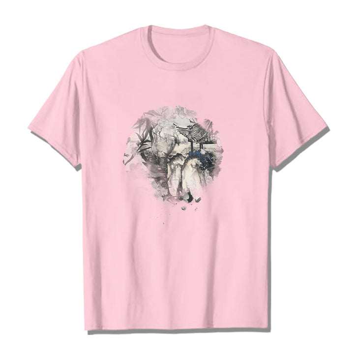 Buddha Stones Chiński pawilon górski z bambusa Wzór T-shirt T-shirt - Jasnoróżowy - 2XL - image 14