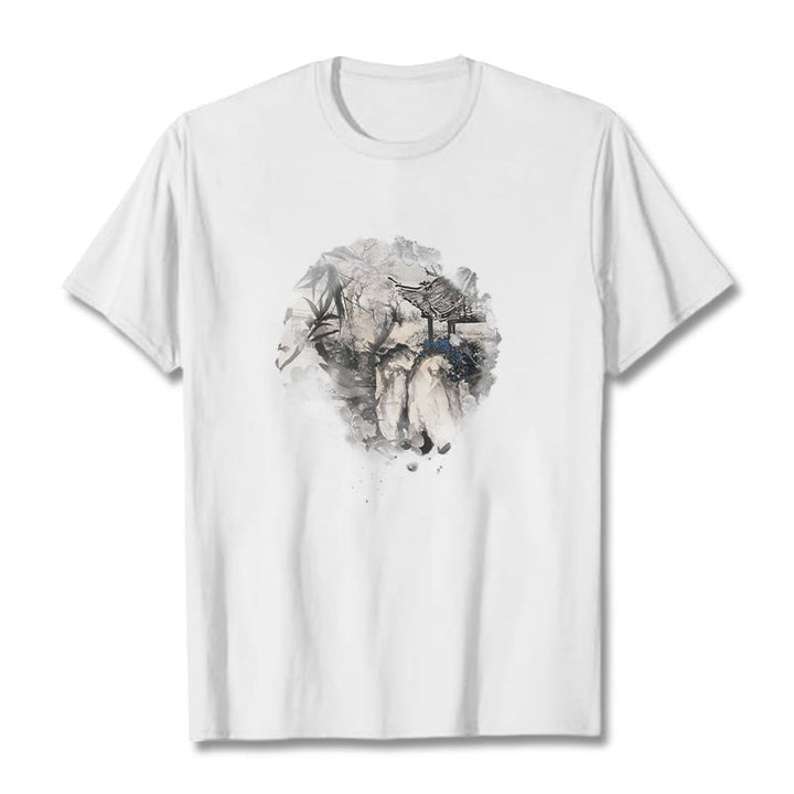 Buddha Stones Chiński pawilon górski z bambusa Wzór T-shirt T-shirt - Biały - 2XL - image 7