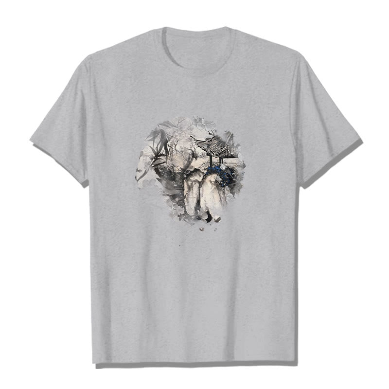 Buddha Stones Chiński pawilon górski z bambusa Wzór T-shirt T-shirt - Jasnoszary - 2XL - image 20