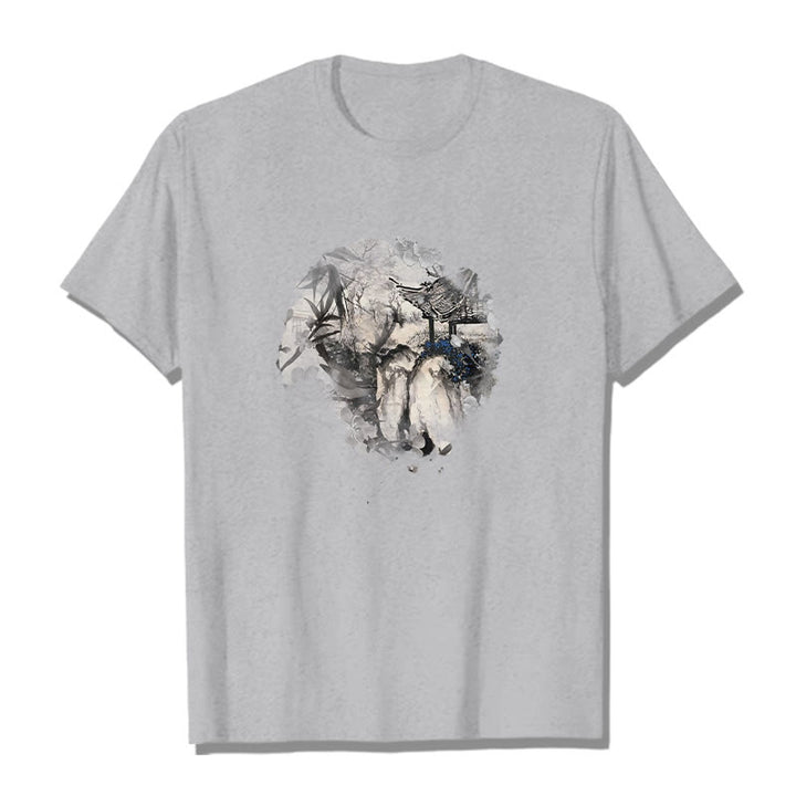 Buddha Stones Chiński pawilon górski z bambusa Wzór T-shirt T-shirt - Jasnoszary - 2XL - image 20