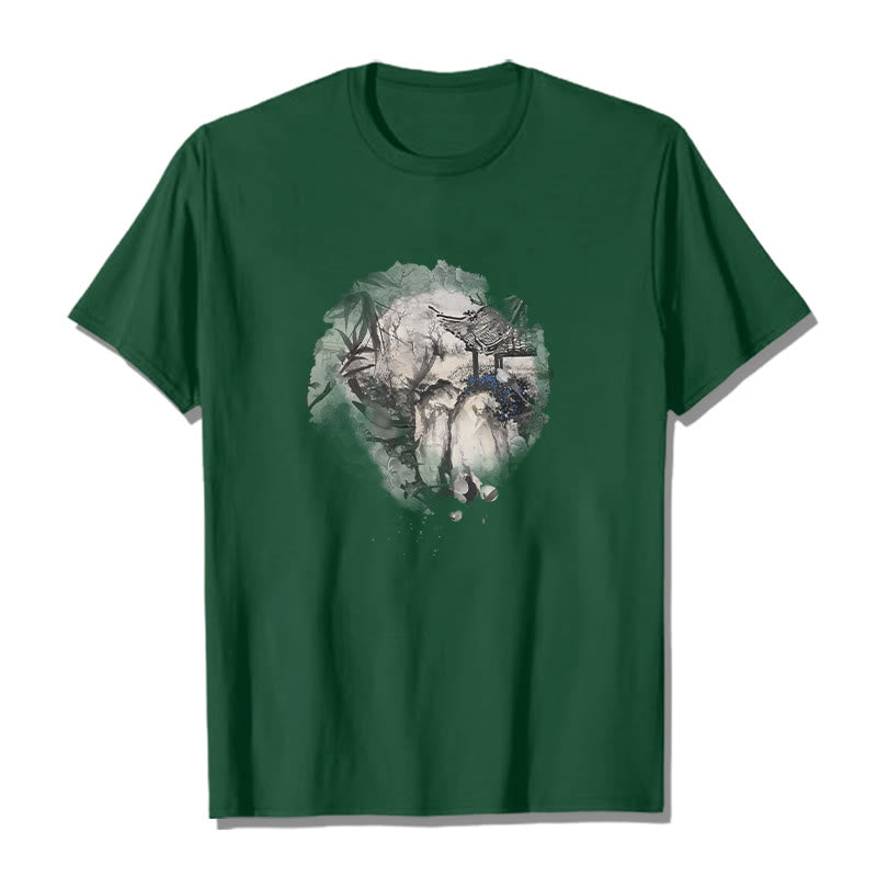 Buddha Stones Chiński pawilon górski z bambusa Wzór T-shirt T-shirt - Leśna zieleń - 2XL - image 10