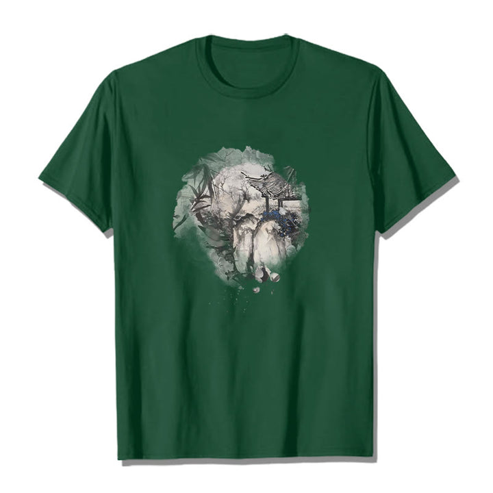 Buddha Stones Chiński pawilon górski z bambusa Wzór T-shirt T-shirt - Leśna zieleń - 2XL - image 10
