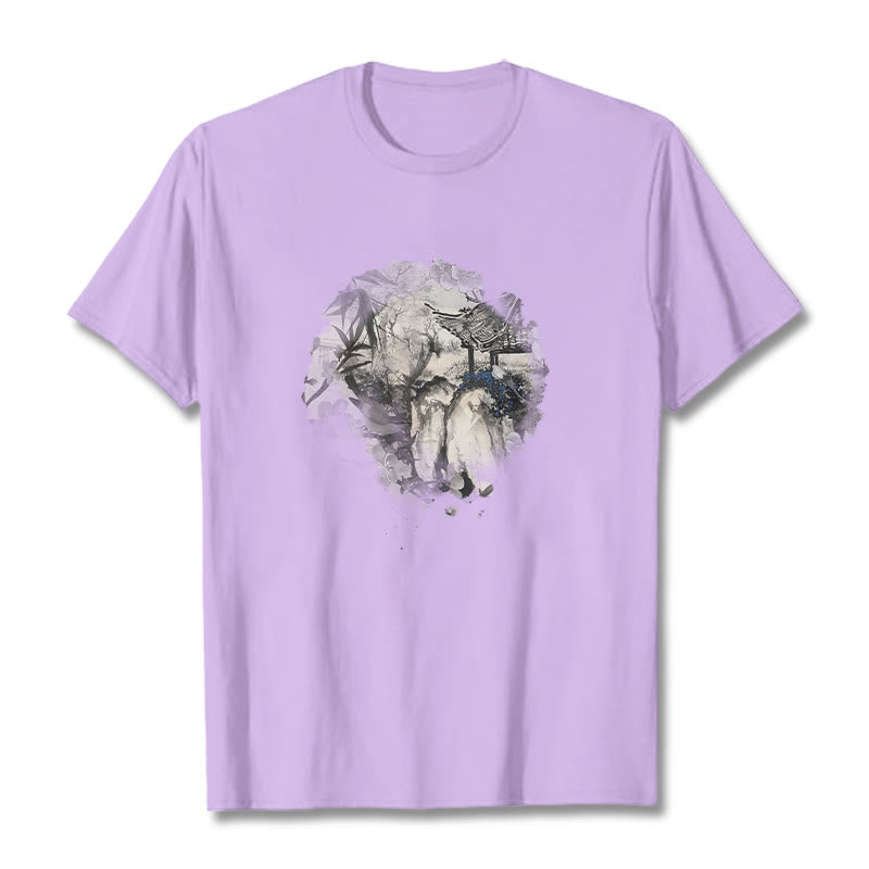 Buddha Stones Chiński pawilon górski z bambusa Wzór T-shirt T-shirt - Śliwka - 2XL - image 18