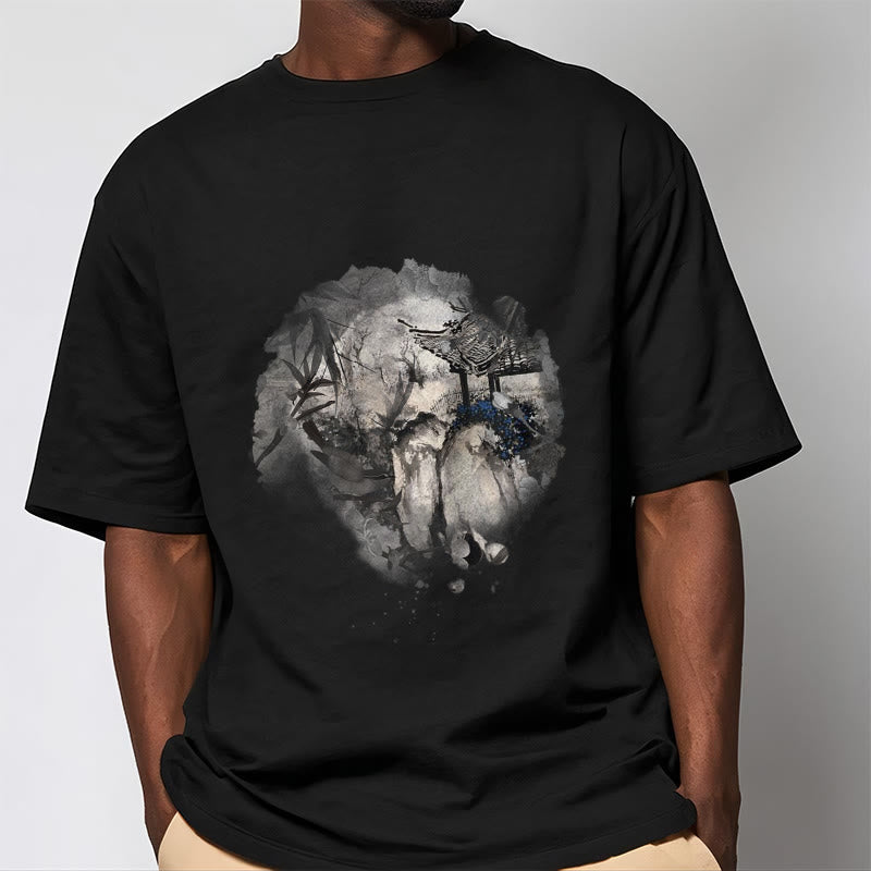 Buddha Stones Chiński pawilon górski z bambusa Wzór T-shirt T-shirt - image 2