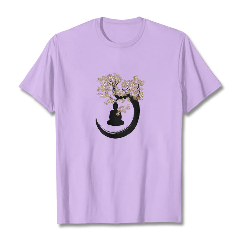 Buddha Stones Budda Siedzący Pod Drzewem Bawełniana Koszulka T-shirt - Śliwka - 2XL - image 5