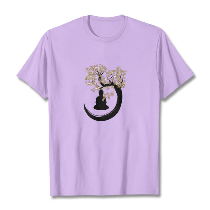 Buddha Stones Budda Siedzący Pod Drzewem Bawełniana Koszulka T-shirt - Śliwka - 2XL - image 5