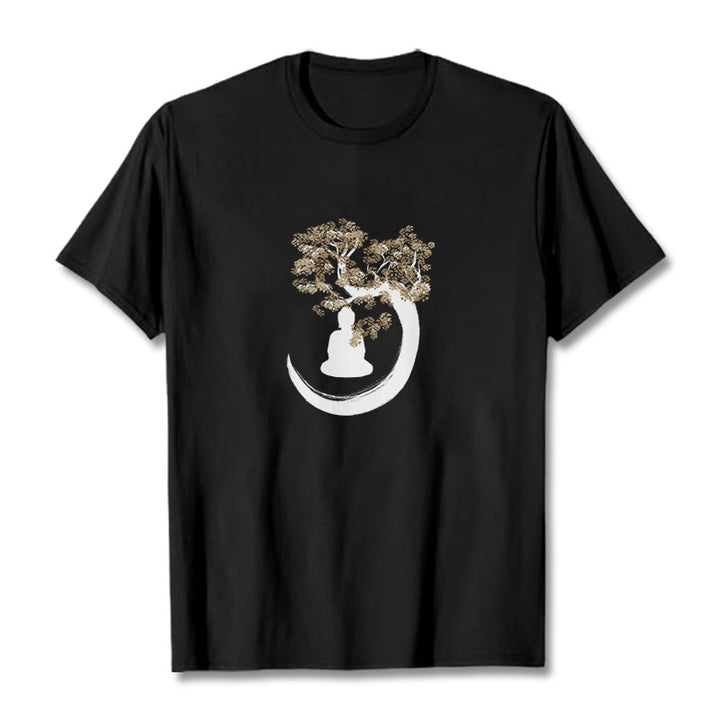 Buddha Stones Budda Siedzący Pod Drzewem Bawełniana Koszulka T-shirt - Czarny - 2XL - image 7