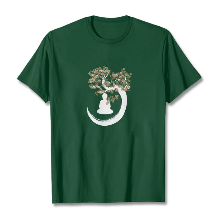 Buddha Stones Budda Siedzący Pod Drzewem Bawełniana Koszulka T-shirt - ForestGreen - 2XL - image 0