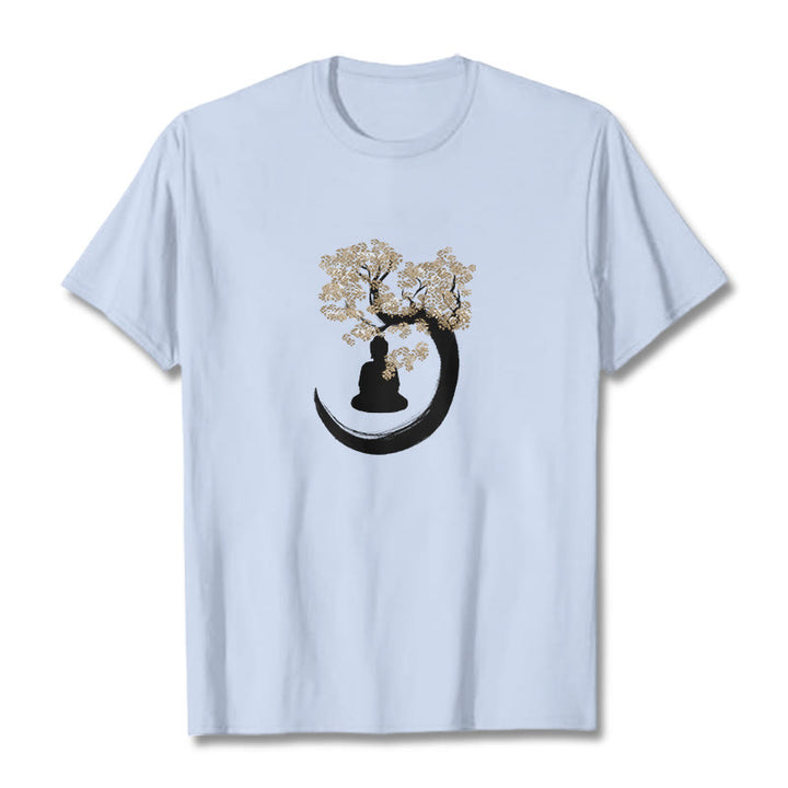 Buddha Stones Budda Siedzący Pod Drzewem Bawełniana Koszulka T-shirt - Jasnoniebieski - 2XL - image 15
