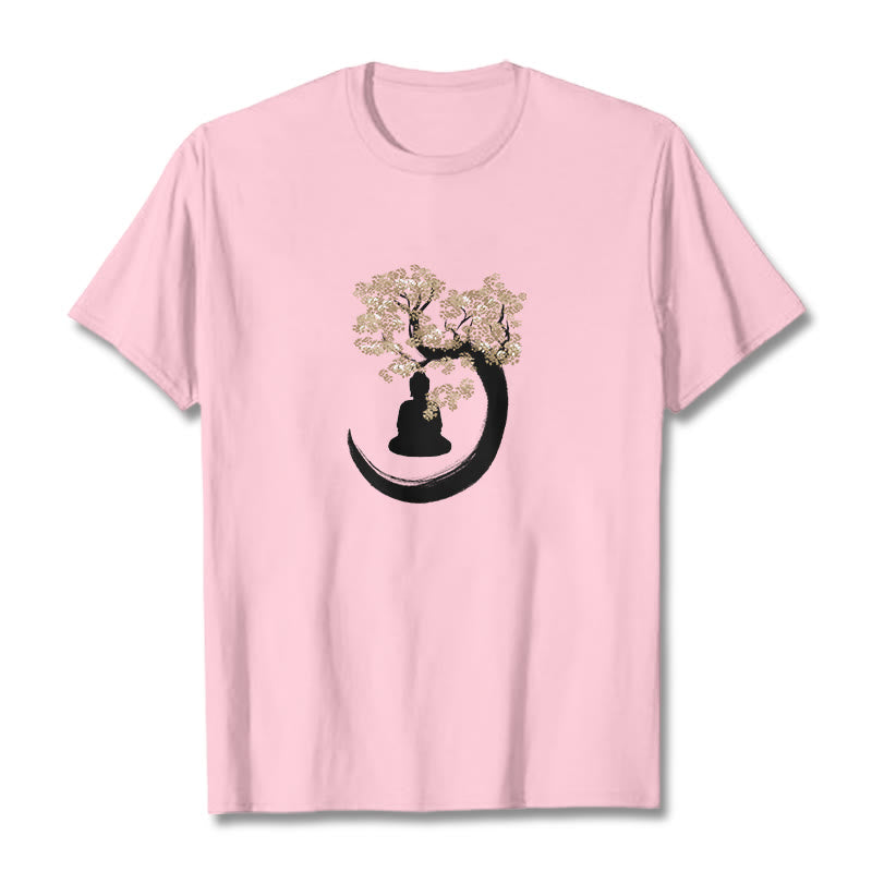 Buddha Stones Budda Siedzący Pod Drzewem Bawełniana Koszulka T-shirt - Jasnoróżowy - 2XL - image 18