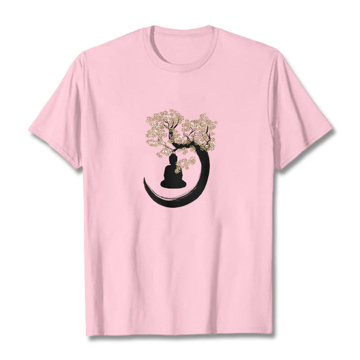 Buddha Stones Budda Siedzący Pod Drzewem Bawełniana Koszulka T-shirt - Jasnoróżowy - 2XL - image 18