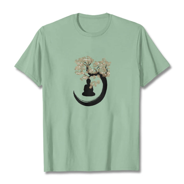 Buddha Stones Budda Siedzący Pod Drzewem Bawełniana Koszulka T-shirt - PaleGreen - 2XL - image 16