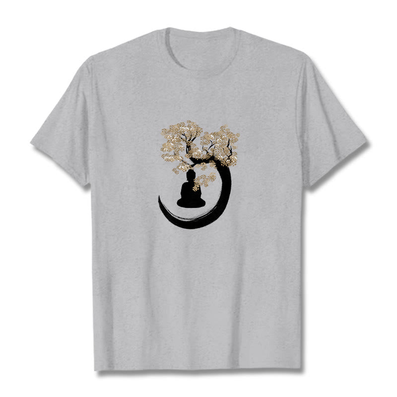 Buddha Stones Budda Siedzący Pod Drzewem Bawełniana Koszulka T-shirt - Jasnoszary - 2XL - image 14