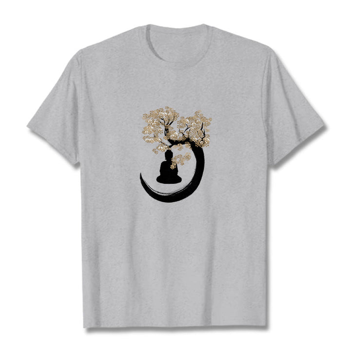 Buddha Stones Budda Siedzący Pod Drzewem Bawełniana Koszulka T-shirt - Jasnoszary - 2XL - image 14
