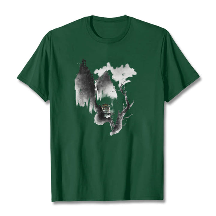 Pawilon Buddha Stones Drzewo Gęsi Wokół Gór Wzór Koszulka T-shirt - ForestGreen - 2XL - image 11