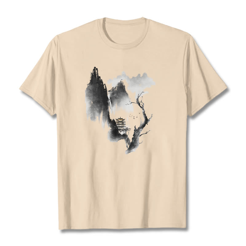 Pawilon Buddha Stones Drzewo Gęsi Wokół Gór Wzór Koszulka T-shirt - For - 2XL - image 9