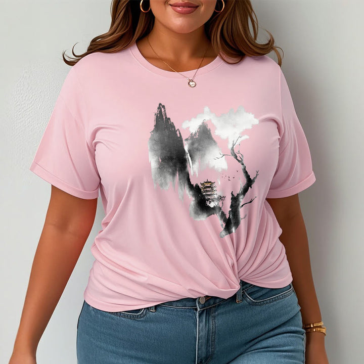 Pawilon Buddha Stones Drzewo Gęsi Wokół Gór Wzór Koszulka T-shirt - image 15